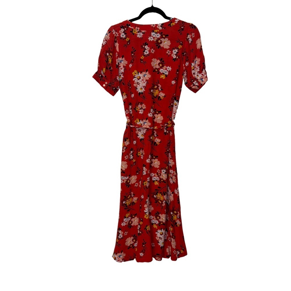 LOFT Floral Puff Sleeve Midi Dress in Roast Red Tomato Sz. 4 - Picture 4 of 6